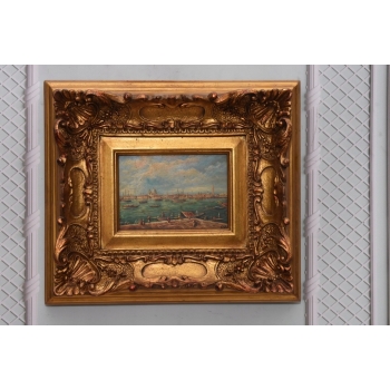 Port w Wenecji - Gondola - Italy Włochy - Pejzaż - Obraz Olejny Złota Rama