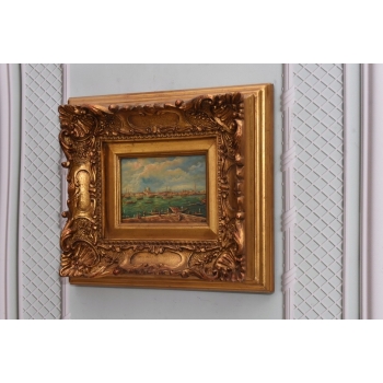 Port w Wenecji - Gondola - Italy Włochy - Pejzaż - Obraz Olejny Złota Rama