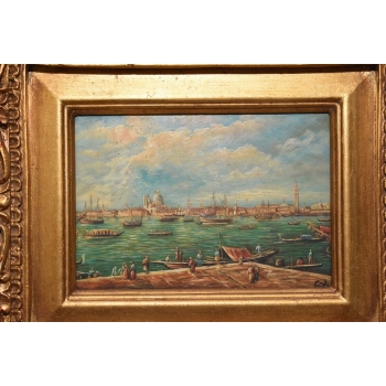 Port w Wenecji - Gondola - Italy Włochy - Pejzaż - Obraz Olejny Złota Rama