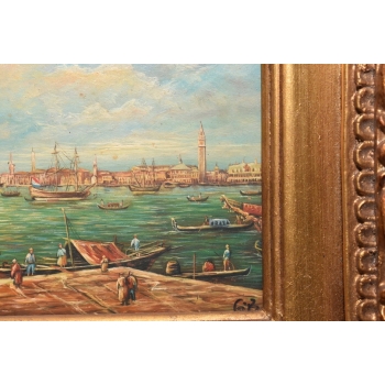 Port w Wenecji - Gondola - Italy Włochy - Pejzaż - Obraz Olejny Złota Rama