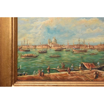 Port w Wenecji - Gondola - Italy Włochy - Pejzaż - Obraz Olejny Złota Rama