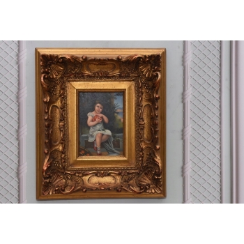 Portret Dziewczynka w Ogrodzie - Dziecko - Obraz Olejny - Złota Rama