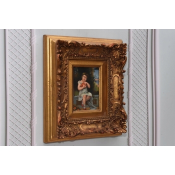 Portret Dziewczynka w Ogrodzie - Dziecko - Obraz Olejny - Złota Rama