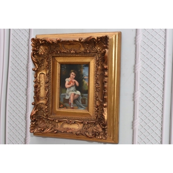 Portret Dziewczynka w Ogrodzie - Dziecko - Obraz Olejny - Złota Rama