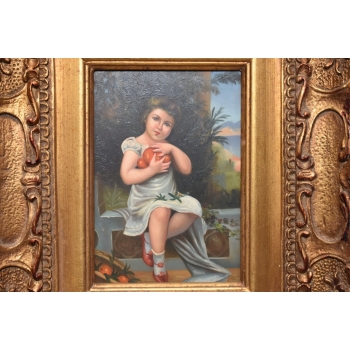 Portret Dziewczynka w Ogrodzie - Dziecko - Obraz Olejny - Złota Rama