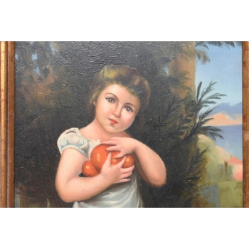 Portret Dziewczynka w Ogrodzie - Dziecko - Obraz Olejny - Złota Rama