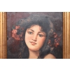Portret Kobieta z Kwiatami we Włosach - Obraz Olejny - Złota Rama
