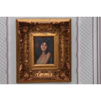 Portret Kobieta z Kwiatami we Włosach - Obraz Olejny - Złota Rama