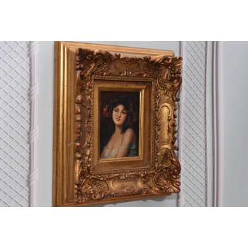 Portret Kobieta z Kwiatami we Włosach - Obraz Olejny - Złota Rama