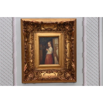 Portret Szydełkującej Dziewczyny - Kobieta - Obraz Olejny - Złota Rama