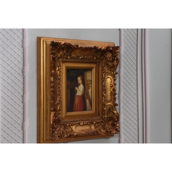 Portret Szydełkującej Dziewczyny - Kobieta - Obraz Olejny - Złota Rama