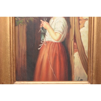 Portret Szydełkującej Dziewczyny - Kobieta - Obraz Olejny - Złota Rama