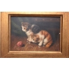 Kotki Przy Sznurku - Dwa Małe Koty Kocury - Obraz Olejny Złoto Czarna Rama