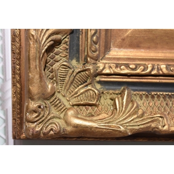 Kotki Przy Sznurku - Dwa Małe Koty Kocury - Obraz Olejny Złoto Czarna Rama