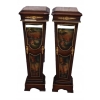 Dwa Postumenty Intarsjowane z Malunkami - Kolumny Piedestały Blat z Marmuru