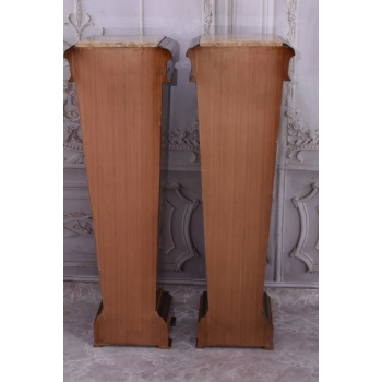 Dwa Postumenty Intarsjowane z Malunkami - Kolumny Piedestały Blat z Marmuru