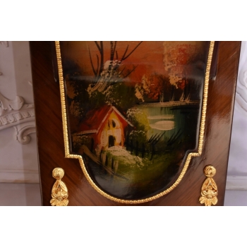 Dwa Postumenty Intarsjowane z Malunkami - Kolumny Piedestały Blat z Marmuru