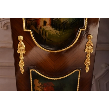 Dwa Postumenty Intarsjowane z Malunkami - Kolumny Piedestały Blat z Marmuru