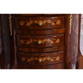 Piękna Drewniana Brzuchata Komoda - Intarsje Ludwik - Szafka Barek