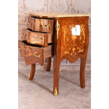 Piękna Drewniana Brzuchata Komoda Blat Marmur - Intarsje Ludwik - Szafka