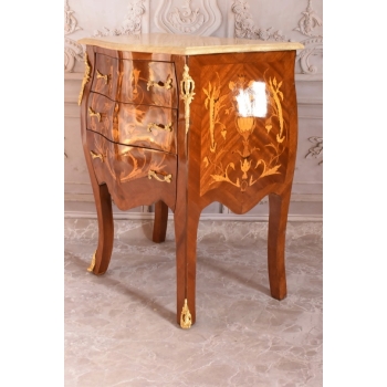 Piękna Drewniana Brzuchata Komoda Blat Marmur - Intarsje Ludwik - Szafka