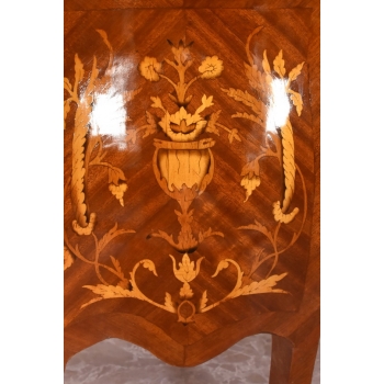 Piękna Drewniana Brzuchata Komoda Blat Marmur - Intarsje Ludwik - Szafka