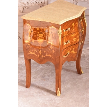 Piękna Drewniana Brzuchata Komoda Blat Marmur - Intarsje Ludwik - Szafka