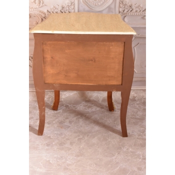 Piękna Drewniana Brzuchata Komoda Blat Marmur - Intarsje Ludwik - Szafka