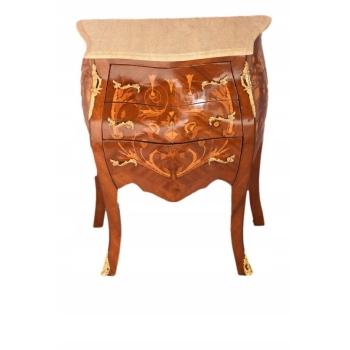Piękna Drewniana Brzuchata Komoda Blat Marmur - Intarsje Ludwik - Szafka
