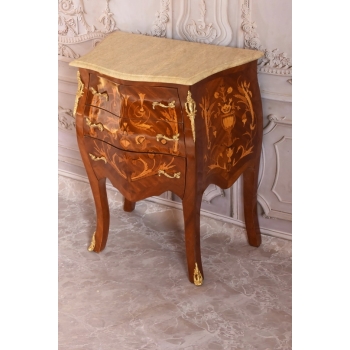 Piękna Drewniana Brzuchata Komoda Blat Marmur - Intarsje Ludwik - Szafka