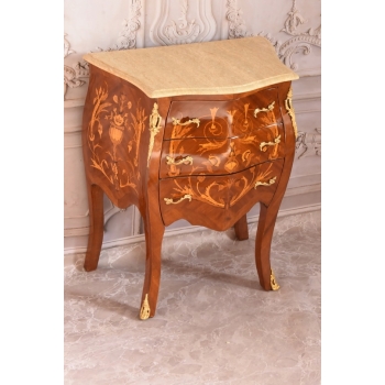 Piękna Drewniana Brzuchata Komoda Blat Marmur - Intarsje Ludwik - Szafka
