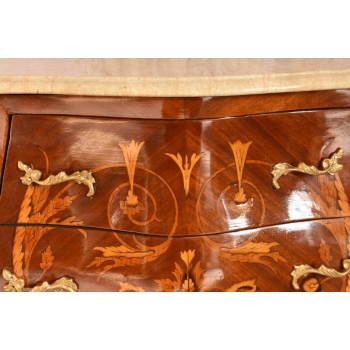 Piękna Drewniana Brzuchata Komoda Blat Marmur - Intarsje Ludwik - Szafka