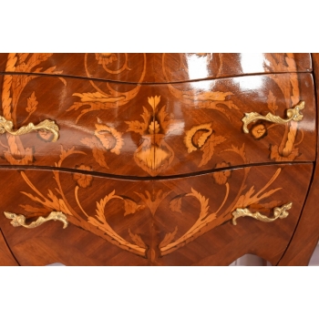 Piękna Drewniana Brzuchata Komoda Blat Marmur - Intarsje Ludwik - Szafka