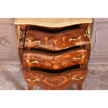 Piękna Drewniana Brzuchata Komoda Blat Marmur - Intarsje Ludwik - Szafka