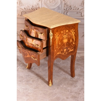Piękna Drewniana Brzuchata Komoda Blat Marmur - Intarsje Ludwik - Szafka