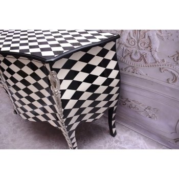 Królewska Biało Czarna Komoda - Vintage Szafa - Romby - Mosiężne Okucia