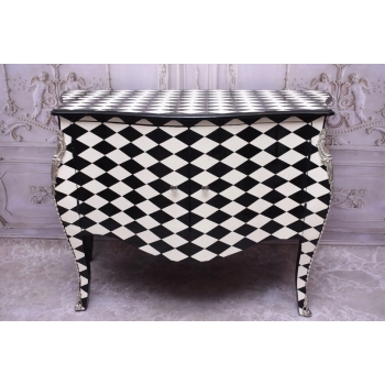 Królewska Biało Czarna Komoda - Vintage Szafa - Romby - Mosiężne Okucia
