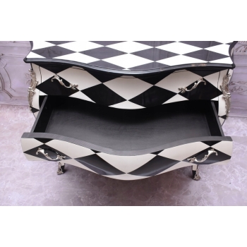 Królewska Biało Czarna Komoda - Vintage Szafa - Romby - Mosiężne Okucia