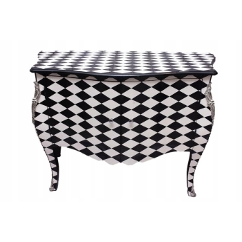 Królewska Biało Czarna Komoda - Vintage Szafa - Romby - Mosiężne Okucia