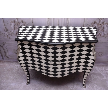 Królewska Biało Czarna Komoda - Vintage Szafa - Romby - Mosiężne Okucia