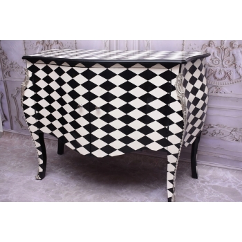 Królewska Biało Czarna Komoda - Vintage Szafa - Romby - Mosiężne Okucia