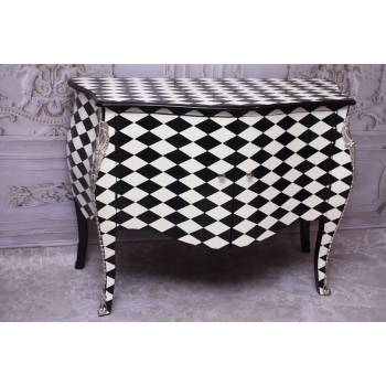 Królewska Biało Czarna Komoda - Vintage Szafa - Romby - Mosiężne Okucia