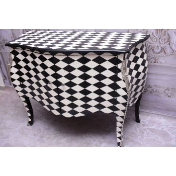 Królewska Biało Czarna Komoda - Vintage Szafa - Romby - Mosiężne Okucia