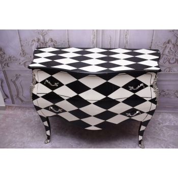 Królewska Biało Czarna Komoda - Vintage Szafa - Romby - Mosiężne Okucia