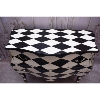 Królewska Biało Czarna Komoda - Vintage Szafa - Romby - Mosiężne Okucia