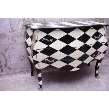 Królewska Biało Czarna Komoda - Vintage Szafa - Romby - Mosiężne Okucia