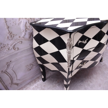 Królewska Biało Czarna Komoda - Vintage Szafa - Romby - Mosiężne Okucia