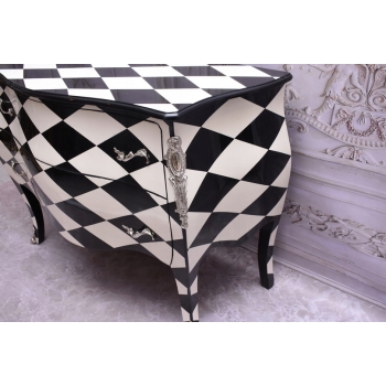 Królewska Biało Czarna Komoda - Vintage Szafa - Romby - Mosiężne Okucia