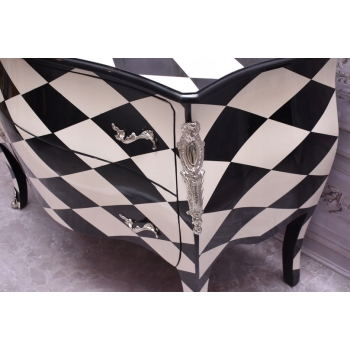 Królewska Biało Czarna Komoda - Vintage Szafa - Romby - Mosiężne Okucia