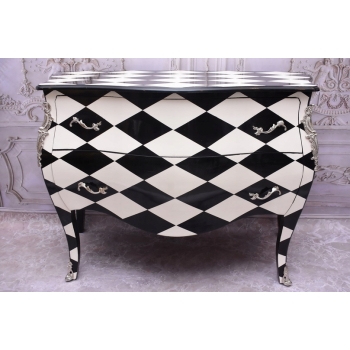 Królewska Biało Czarna Komoda - Vintage Szafa - Romby - Mosiężne Okucia